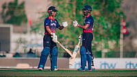 | Photo: X/CricketNep : Nepal's Rohit Paudel and Aasif Sheikh in action against United Arab Emirates on October 30, 2025.