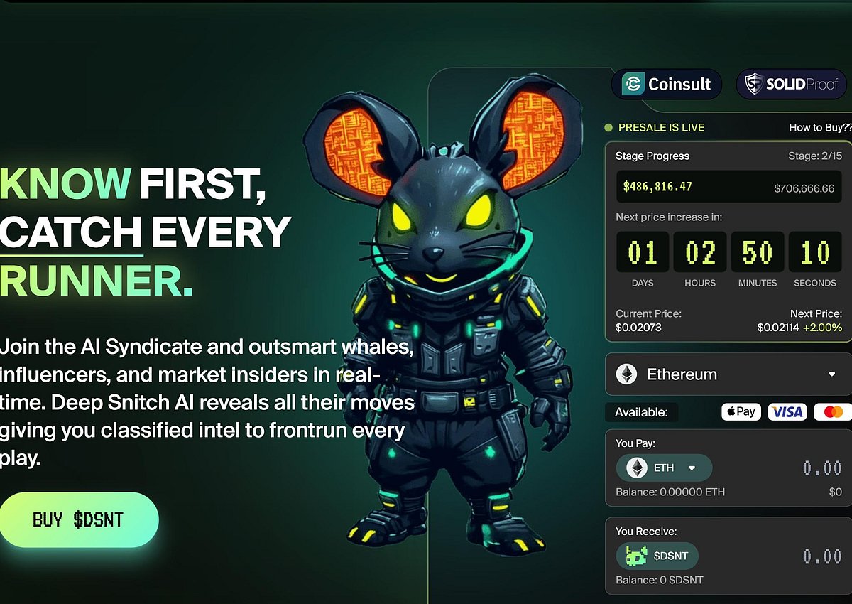 Coinsult SOLID crypto website with DeepSnitch AI character art