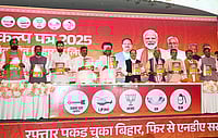 Bihar Election: NDA Releases Joint Manifesto In The Presence Of JP Nadda, Nitish Kumar PTI : Patna: BJP National President JP Nadda with Bihar Chief Minister Nitish Kumar, BJP's Bihar election in-charge Dharmendra Pradhan, LJP (Ram Vilas) chief Chirag Paswan, Hindustani Awam Morcha (Secular) leader Jitan Ram Manjhi, Deputy CM Samrat Choudhary, JDU National Working President Sanjay Jha and others releases the National Democratic Alliance's (NDA) manifesto for the upcoming state Assembly elections, in Patna, Friday, Oct. 31, 2025.