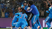 AP : India's players celebrate after winning the ICC Women's Cricket World Cup semi-final against Australia in Navi Mumbai.