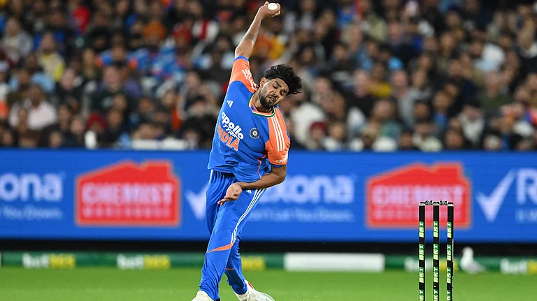 India A Vs South Africa A LIVE Score, 1st Unofficial ODI: India's Harshit Rana bowls against Australia during their T20 cricket match in Melbourne, Australia, Friday, Oct. 31, 2025 - James Ross/AAP Image via AP