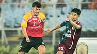 Mohun Bagan Vs East Bengal LIVE Score, AIFF Super Cup 2025: Decisive Kolkata Derby With Semi-Final Spot At Stake | Photo: Instagram/eastbengalfootballclub : East Bengal's Saul Crespo and Mohun Bagan's Apuia battle for the ball during the IFA Shield 2025 fixture on October 18, 2025.