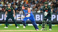 Harshit Rana’s 104-Meter Six Shines Bright In India’s Defeat To Australia In 2nd T20I - Video James Ross/AAP Image via AP : India's Harshit Rana, center, bats against Australia during their T20 cricket match in Melbourne, Australia, Friday, Oct. 31, 2025