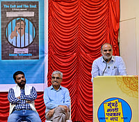 Life Behind Bars in India: Anand Teltumbde’s Memoir Exposes Prison Realities IMAGO / Hindustan Times : MUMBAI, INDIA - OCTOBER 30: ( L to R) Abdul Wahid Shaikh, Anand Teltumbde and Tychya bajula Ehtesham Siddiqui during the launch of book The Cell and the Soul written by Anand Teltumbde, at Mumbai Marathi Patrakar Sangh on October 30, 2025 in Mumbai, India. (Photo by Anshuman Poyrekar Hindustan Times) Book Launch Of The Cell And The Soul Written By Anand Teltumbde.