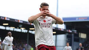 Viktor Gyokeres celebrates for Arsenal after scoring against Burnley in the English Premier League 2025-26.
