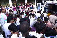 | Photo: PTI : Andhra Pradesh minister K. Atchannaidu visits the spot after a stampede occurred at Venkateswara temple, at Kasibugga in Srikakulam district,. At least nine people were killed and several others suffered injuries in the incident.