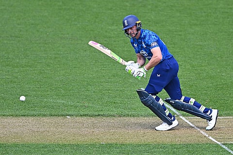 Jos Buttler of England bats during the One Day International cricket match between New Zealand and England in Wellington, New Zealand.