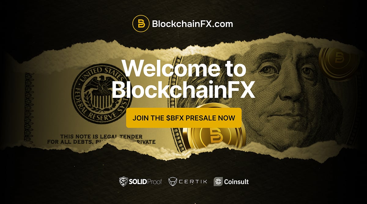 BlockchainFX website promoting BFX token presale with security audit badges