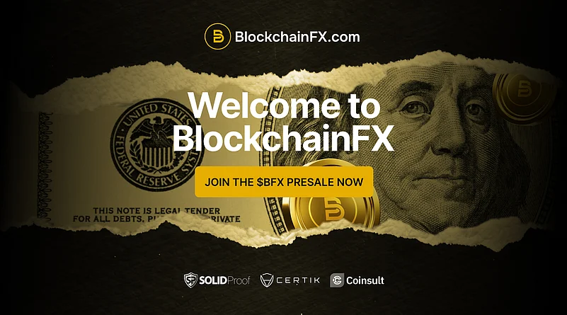 BlockchainFX website promoting BFX token presale with security audit badges