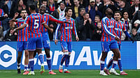Crystal Palace players celebrate against Brentford during the English Premier League 2025-26 match.