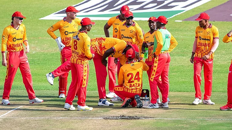 Zimbabwe cricket team in action against Afghanistan during the second T20I in Harare on October 31, 2025. - | Photo: X/ZimCricketv