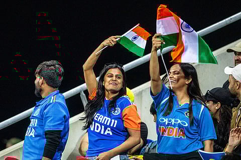Indian supporters react during the T20 cricket international between India and Australia in Hobart, Australia.