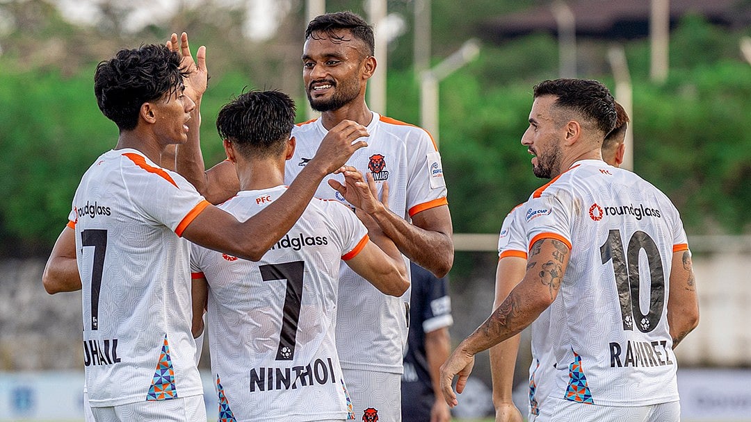 Mohammedan Sporting Vs Punjab FC Highlights, AIFF Super Cup: Shers celebrate a goal in Bambolim. - Photo: X/Punjab FC