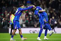 Spurs 0-1 Chelsea, Premier League: Blues Beat Rivals To Derby Honours | Photo: John Walton/PA via AP : Chelsea's Moises Caicedo, right, Wesley Fofana, left, and Malo Gusto celebrate after the English Premier League soccer match between Tottenham Hotspur and Chelsea in London.