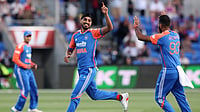 Arshdeep Singh celebrates with Jasprit Bumrah (Right)