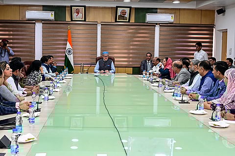Jammu and Kashmir Chief Minister Omar Abdullah chairs a high-level meeting with Council of Ministers and Administrative Secretaries to review departmental functioning and assess administrative preparedness post 'Darbar Move', in Jammu. 