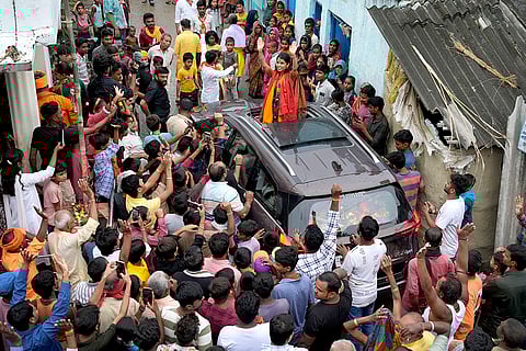 Bihar Chief Minister Nitish Kumar also held a roadshow in support of Maithili Thakur