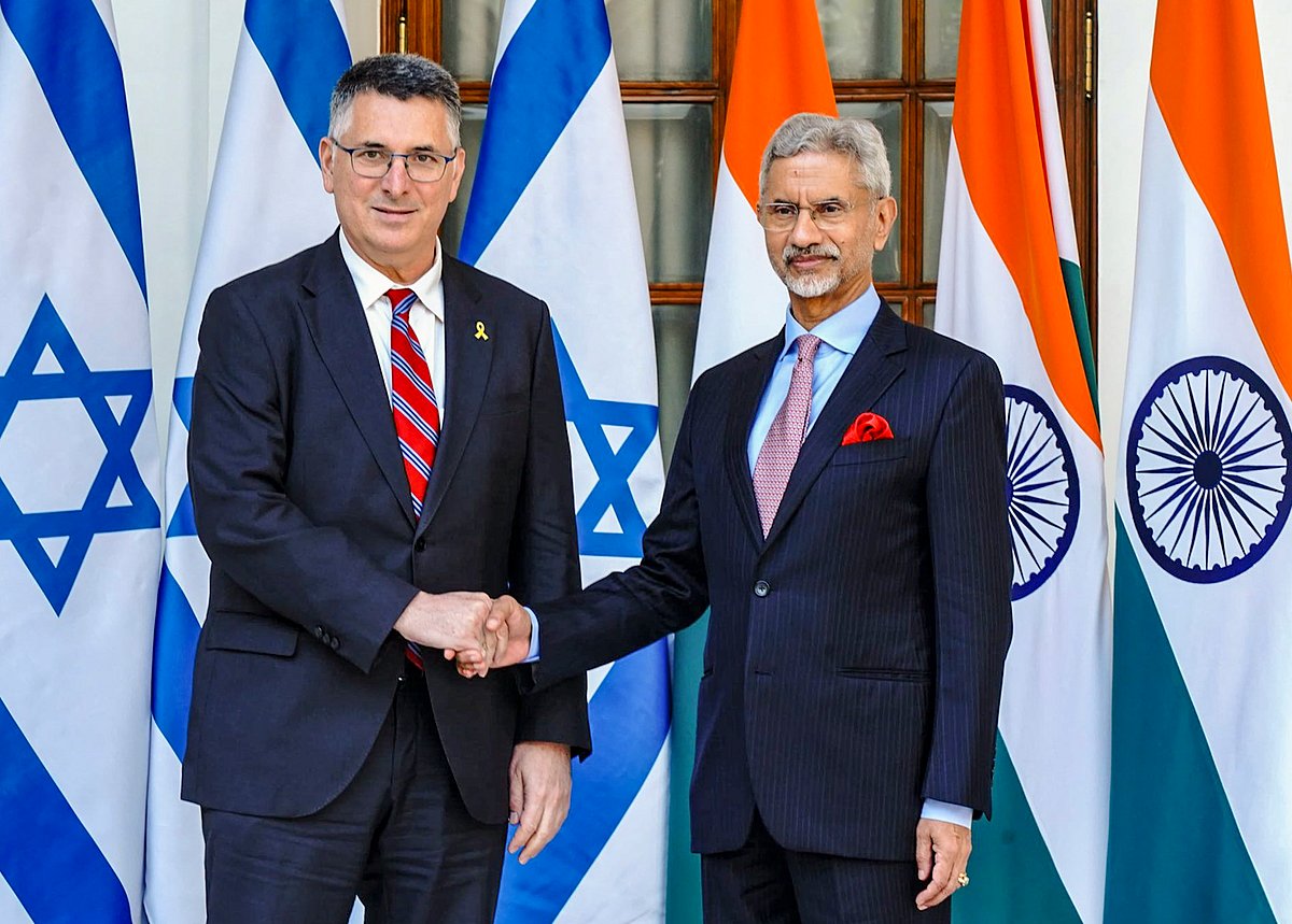 External Affairs Minister S Jaishankar with Israel's Foreign Affairs Minister Gideon Sa'ar during a meeting, in New Delhi. - PTI