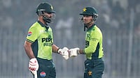 PAK Vs SL Live Score, 1st ODI: Sri Lanka Start Strong With Ball; Saim Ayub And Fakhar Zaman Depart For 6 And 32 AP/Anjum Naveed : Fakhar Zaman, left, celebrates with Saim Ayub after hitting a boundary during the first one day international cricket match between Pakistan and South Africa, in Faisalabad