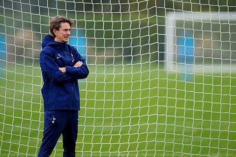 Tottenham Hotspur manager Thomas Frank during a training session in London, England.