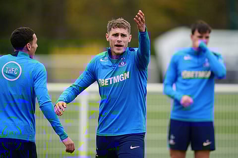 Tottenham Hotspur's Micky van de Ven during a training session in London, England.
