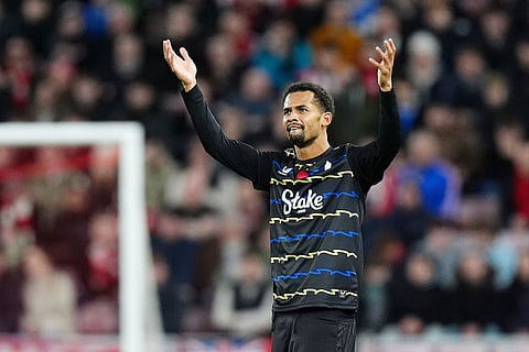 Everton's Iliman Ndiaye celebrates scoring during the English Premier League soccer match between Sunderland and Everton in Sunderland, England.