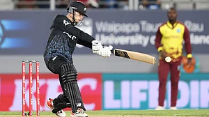 New Zealand captain Mitchell Santner scored 55 off 28 balls