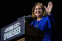 AP : Democrat Ghazala Hashmi speaks on stage at an election night watch party for Democrat Abigail Spanberger after Hashmi was declared the winner of the Virginia lieutenant governor's race Tuesday, Nov. 4, 2025, in Richmond, Va. 