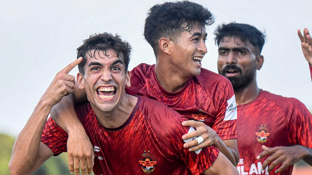 Gokulam Kerala's Albert Torras celebrates after scoring against Mohammedan SC in the AIFF Super Cup 2025 match at GMC Athletic Stadium, Bambolim, on November 5, 2025. - | Photo: X/GokulamKeralaFC