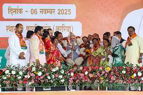 In this image, Prime Minister Narendra Modi at a rally during the Bihar Assembly elections, in Araria.