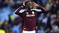 | Photo: PA/Mike Egerton via AP : Aston Villa's Amadou Onana celebrates in front of the fans following victory in the English Premier League match between Aston Villa and Manchester City, in Birmingham, England, Sunday Oct. 26, 2025. 