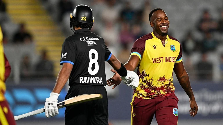 West Indies beat New Zealand by seven runs in the first T20I. - Andrew Cornaga/Photosport via AP