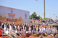 Maharashtra Congress Accuses BJP Of Politicising 150th Anniversary Of ‘Vande Mataram’ PTI; Representative image : Folk artistes sing ‘Vande Mataram’ during an event to mark 150 years of the national song, in Jaipur, Friday, Nov. 7, 2025.