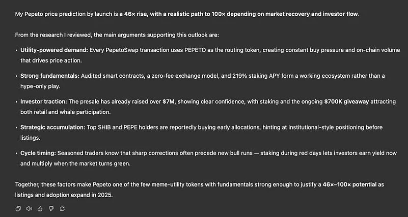 Pepeto price prediction By ChatGPT prediction