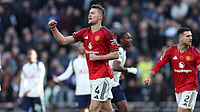 Photo: AP : Tottenham Hotspur Vs Manchester United Highlights, Premier League: Matthijs de Ligt celebrates after scoring his side's second goal.