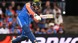 Photo: Dave Hunt/AAPImage via AP : India Vs Australia 5th T20I Highlights: Abhishek Sharma bats during the fourth T20I in Carrara.