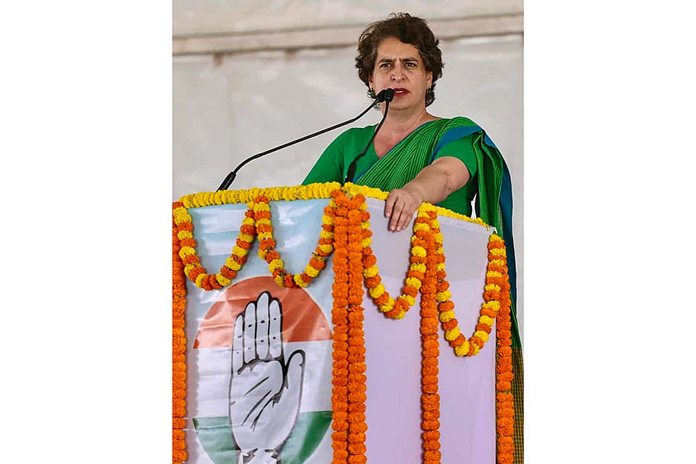 Priyanka Gandhi Vadra addresses a public rally amid the Bihar Assembly polls