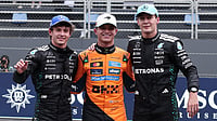 Photo: AP : Sao Paulo Grand Prix F1 Sprint Highlights: McLaren driver Lando Norris, centre, Mercedes' Kimi Antonelli, left, and Mercedes' George Russell celebrate after finishing on the podium.