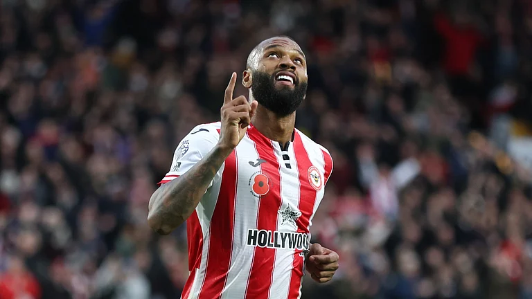 Igor Thiago celebrates scoring Brentford's third in their 3-1 win over Newcastle United in English Premier League. - null