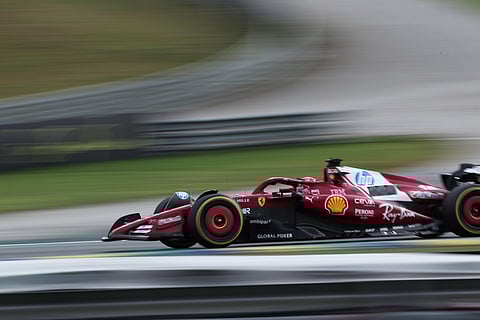 Ferrari driver Charles Leclerc of Monaco drives during the qualifying session ahead of the Brazilian Formula One Grand Prix at the Interlagos race track, in Sao Paulo.