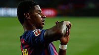 FC Barcelona Vs Celta Vigo Live Streaming, La Liga 2025-26: When, Where To Watch Match On TV & Online? Photo: AP/Joan Monfort : Barcelona's Marcus Rashford celebrates after scoring his side's third goal during a Spanish La Liga soccer match between FC Barcelona and Elche CF in Barcelona, Spain.