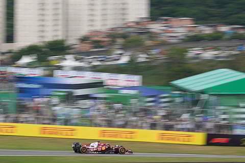 Ferrari driver Charles Leclerc of Monaco drives during the qualifying session ahead of the Brazilian Formula One Grand Prix at the Interlagos race track, in Sao Paulo.