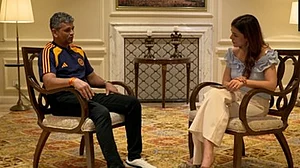 Special Arrangement : India women's cricket team head coach Amol Muzumdar speaking on JioStar's show ‘Celebrating Champions’.