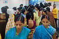 Dus-Hazaari Hazard: Will NDA's Cash-Schemes Help Reel In Women Voters? | Photo: Satish Padmanabhan : Game Changer?: Women who have come to collect their Rs 10,000 in a bank in Maner near Patna