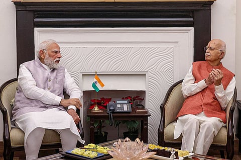 In this image, Prime Minister Narendra Modi meets veteran BJP leader Lal Krishna Advani on the latter's birthday, in New Delhi. 
