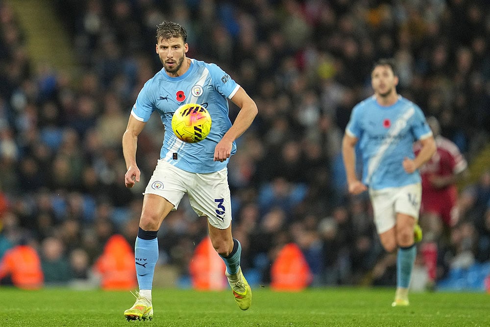 Premier League Manchester City vs Liverpool-Manchester Citys Ruben Dias