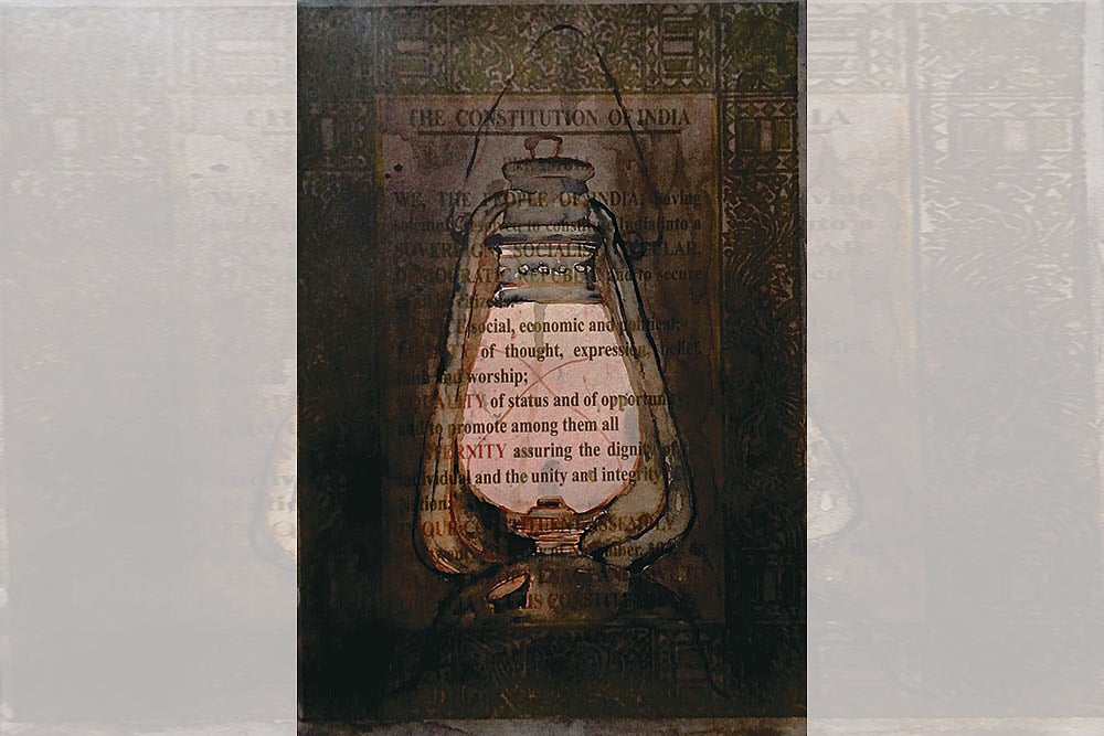 Justice in Short Supply Artwork from the series ‘Preamble’ by Ranjeeta Kumari