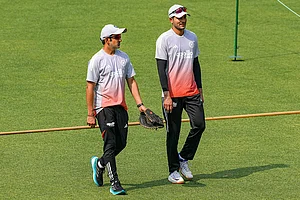 | Photo: PTI/Swapan Mahapatra : India's captain Shubman Gill and head coach Gautam Gambhir during a training session ahead of the first Test match between India and South Africa, at Eden Gardens, in Kolkata. The match is scheduled to be held from November 14 to 18, 2025.