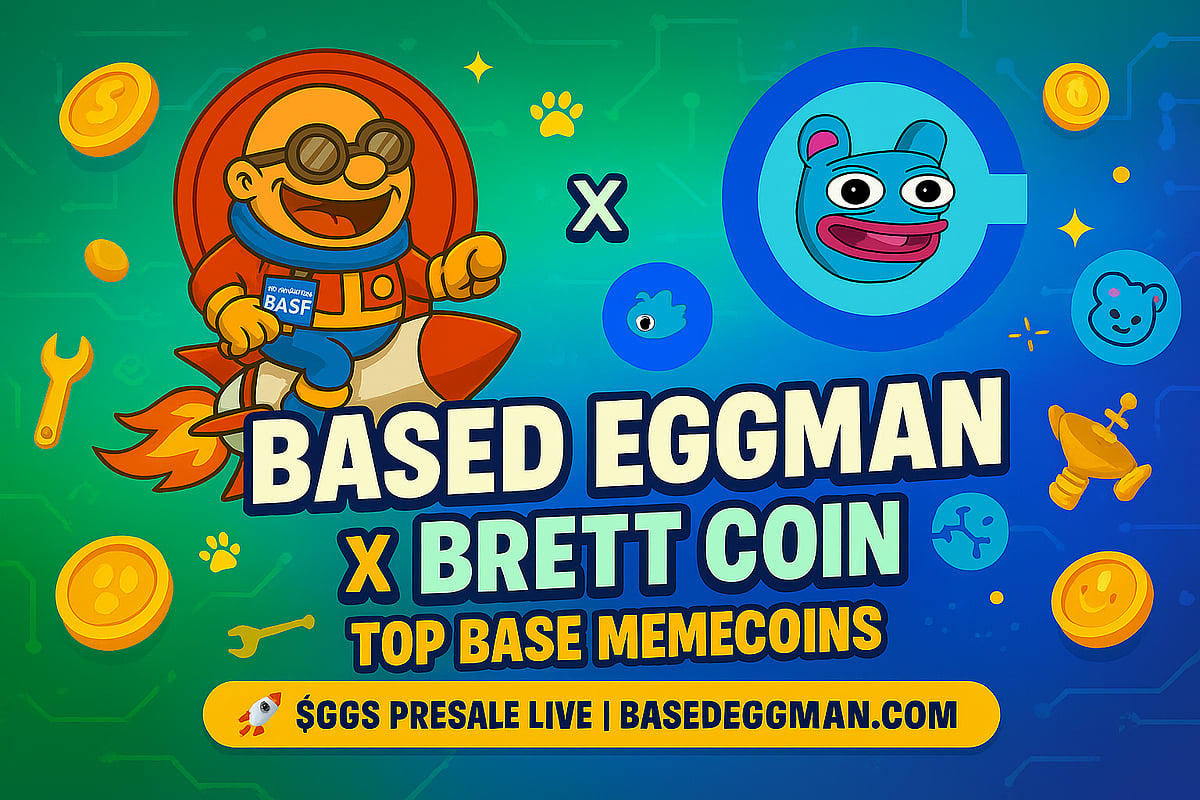 Based Eggman x Brett Coin promo banner featuring cartoon characters and gold coins.