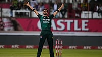 Photo: AP/Themba Hadebe : PAK vs SA: Pakistan pacer Shaheen Shah Afridi celebrates a wicket.